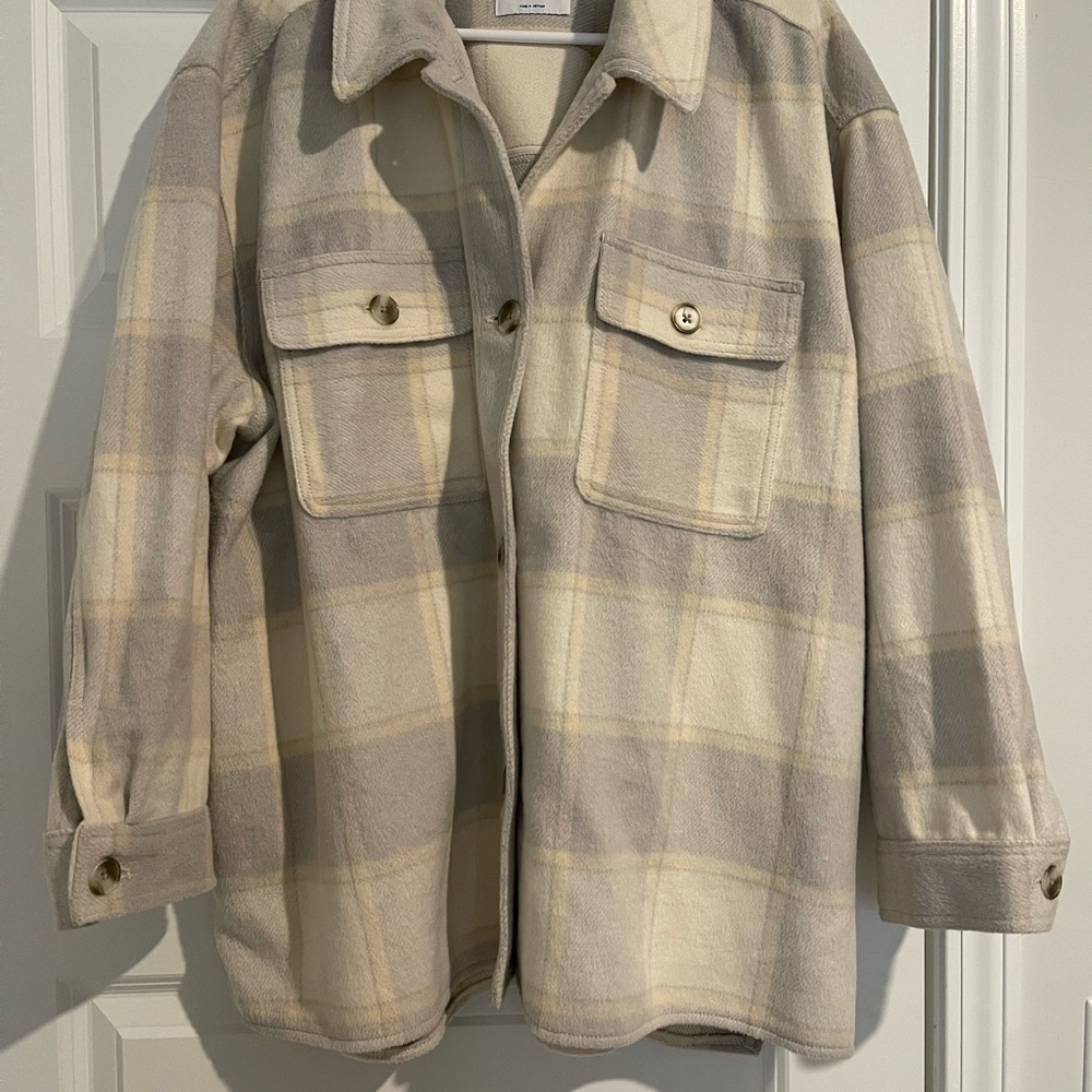 Old Navy Cream and Gray Plaid Shacket